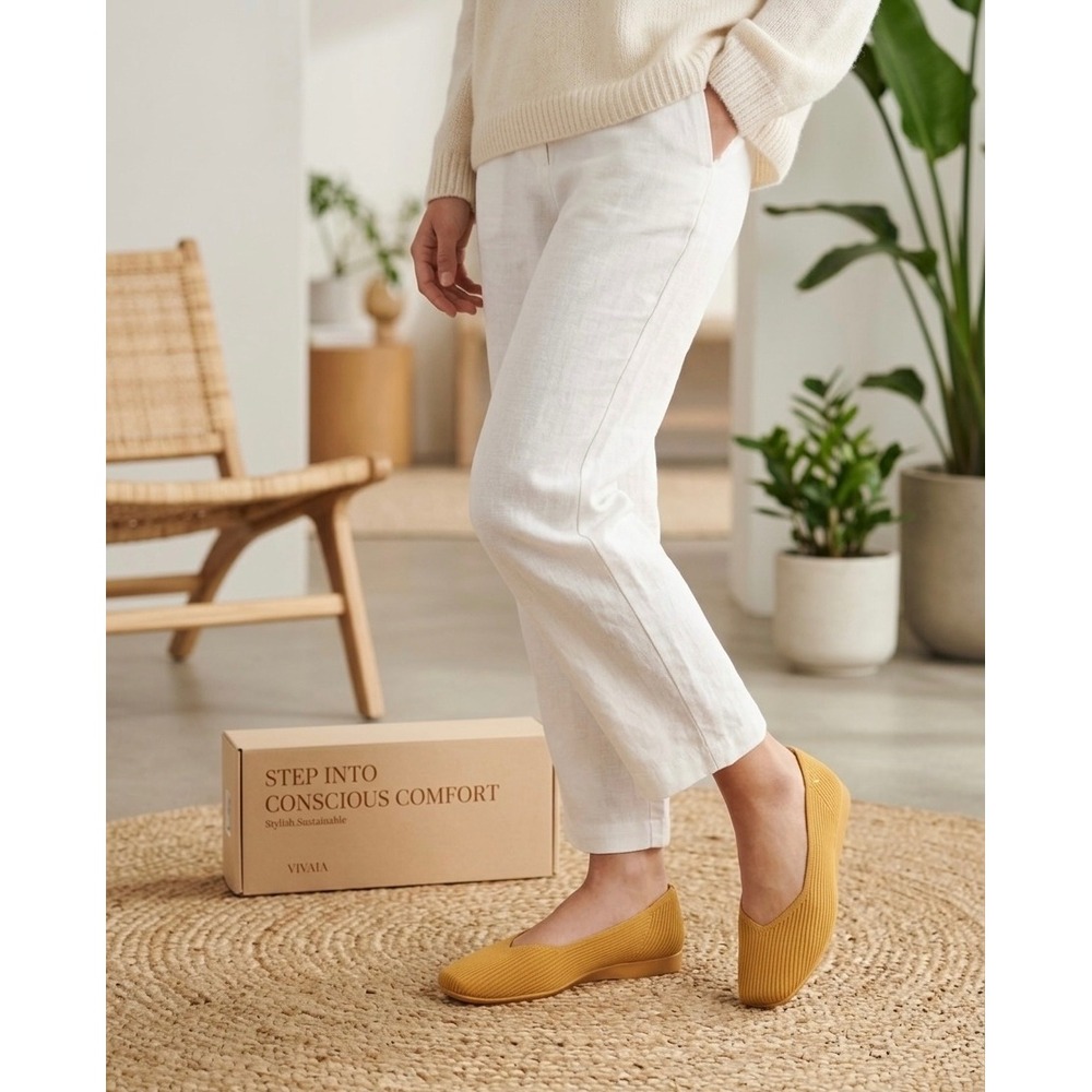 VIVAIA Margot Cloudwalker Square Toe V-Cut Flats Ginger Yellow EU/38 US/7-7.5